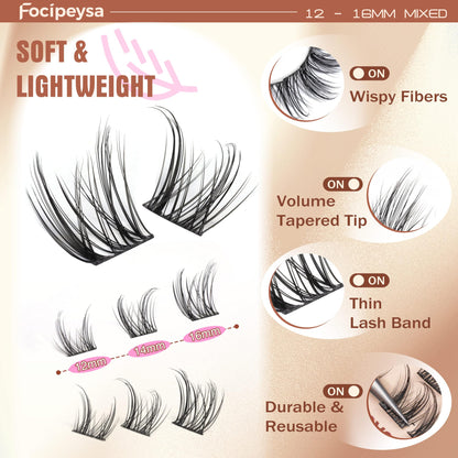 Focipeysa Fairy Lash Extension Kit – Bond & Seal, Wispy 10-16mm Clusters