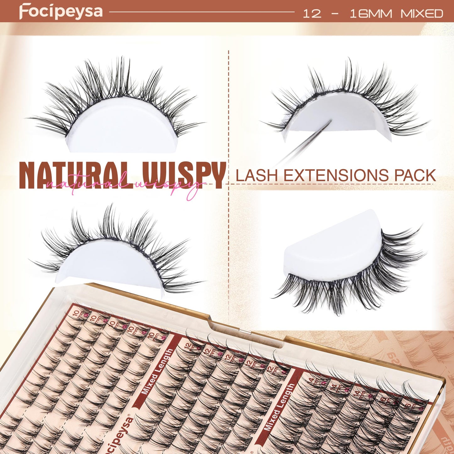 Focipeysa Fairy Lash Extension Kit – Bond & Seal, Wispy 10-16mm Clusters