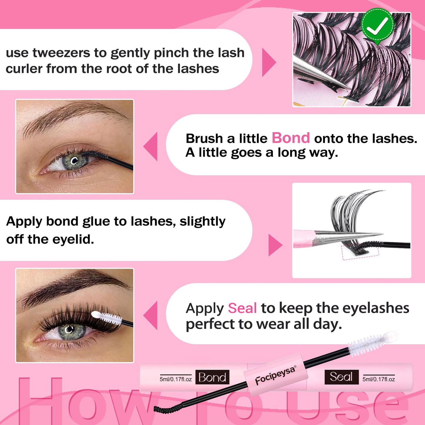 Focipeysa Eyelash Extension Kit – D Curl Clusters 280pcs for DIY Beginners