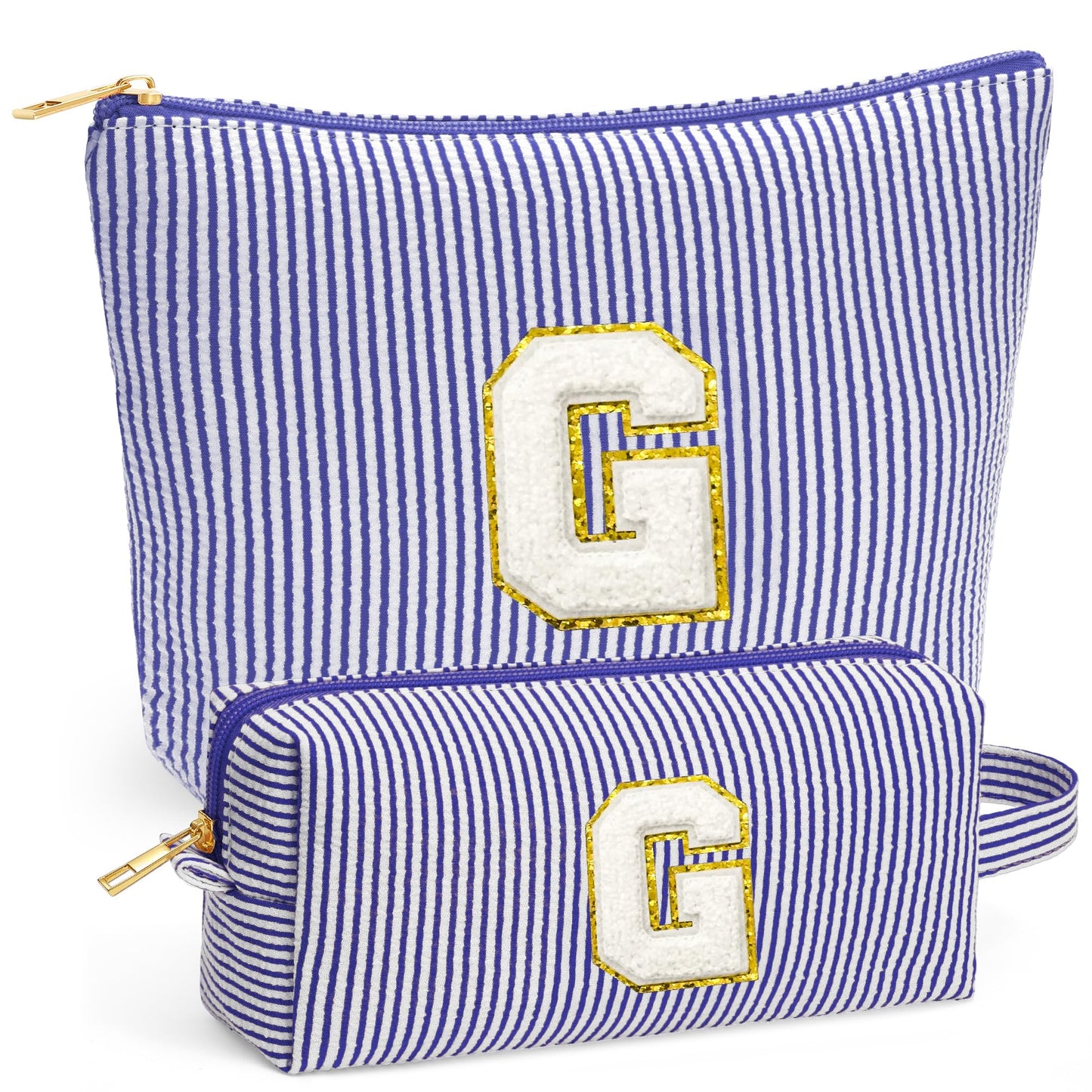 Fohufo Travel Makeup Bag Organizer – Initial Zipper Toiletry Bag for Women (Blue Letter G)