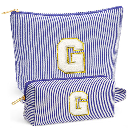 Fohufo Travel Makeup Bag Organizer – Initial Zipper Toiletry Bag for Women (Blue Letter G)
