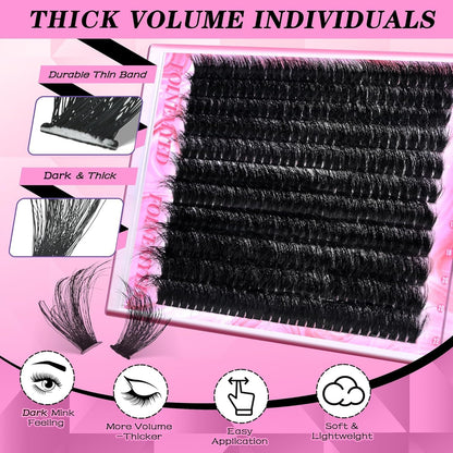 FOINEMYED Lash Clusters Kit 330Pcs, 200D Mega Volume Lashes, 12-22mm, DIY Lash Extensions