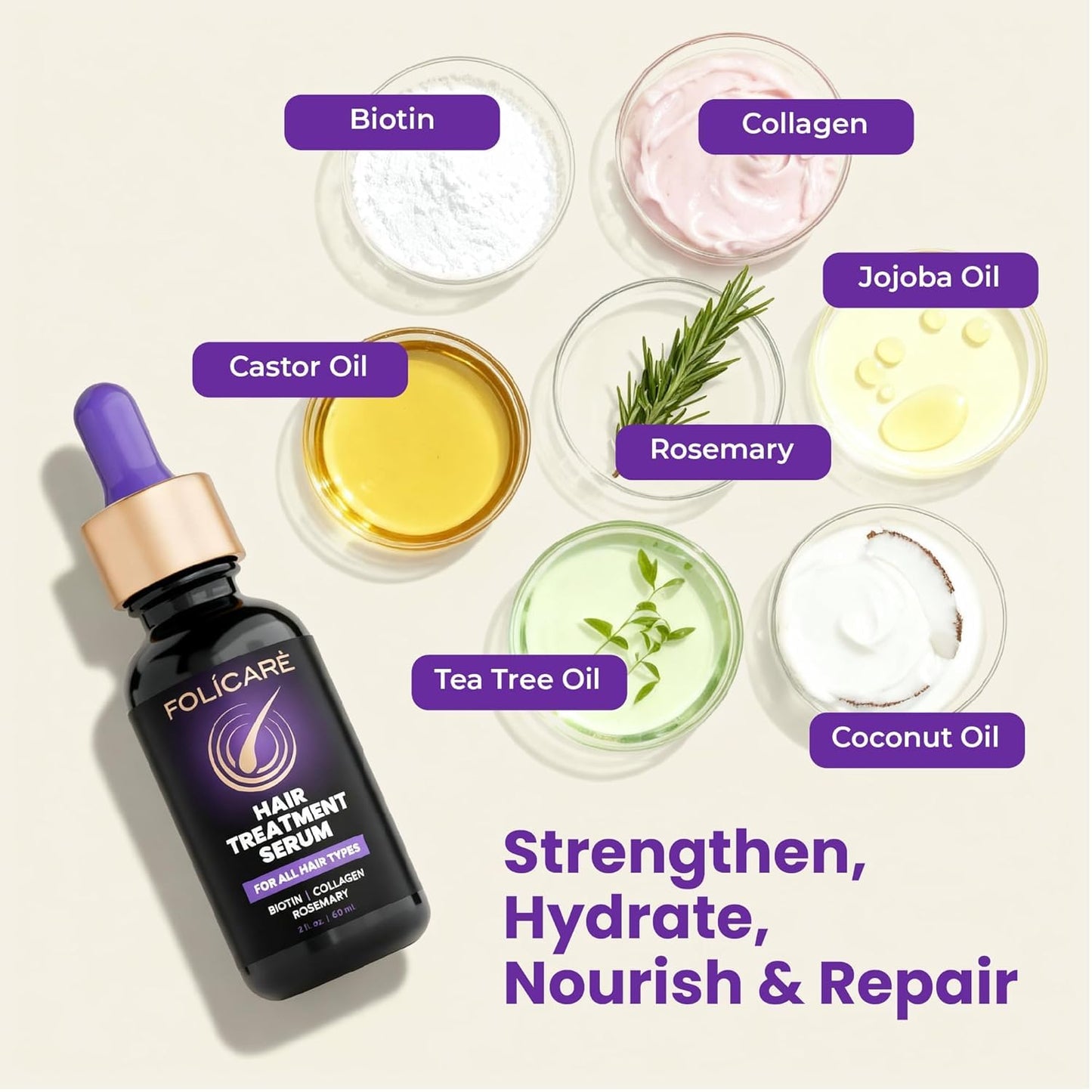 FOLICARE Hair Growth & Thickening Serum — Biotin & Rosemary, 1 Pack