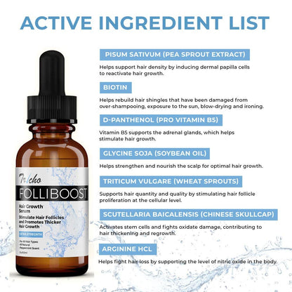 Tricho Labs Folliboost Hair Growth Serum – Natural-Based Formula with Biotin & Peppermint Oil – Thicker, Fuller Hair – 2oz, 6-Pack