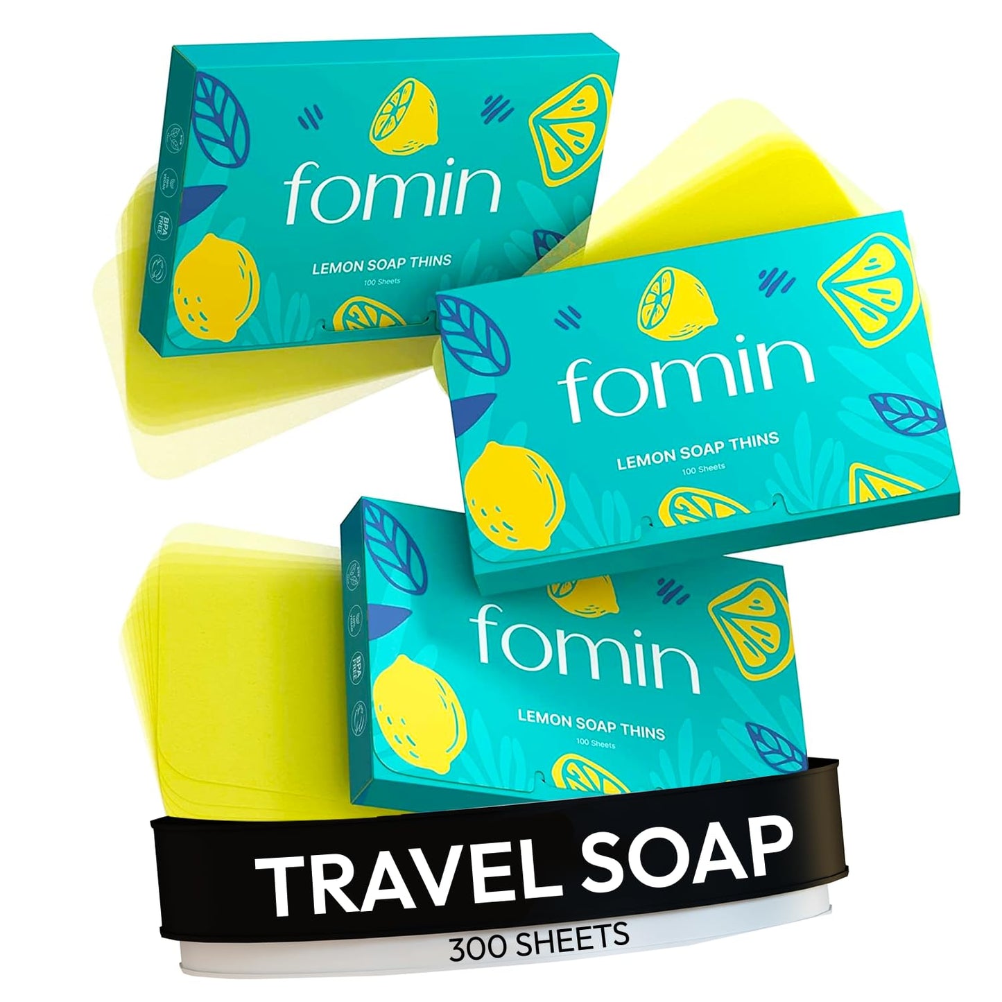 FOMIN Antibacterial Paper Soap Sheets – Lemon (300 Sheets) Portable Hand Washing for Travel & Camping