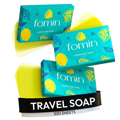 FOMIN Antibacterial Paper Soap Sheets – Lemon (300 Sheets) Portable Hand Washing for Travel & Camping