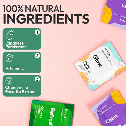 FOMIN Travel Deodorant Wipes – 30 Count Variety Pack | pH Balanced, Hypoallergenic, Plastic-Free