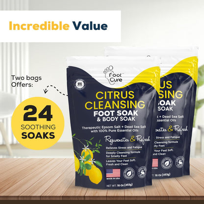 FOOT CURE Citrus Detox Foot Soak – Epsom & Dead Sea Salts (16 oz x 2)