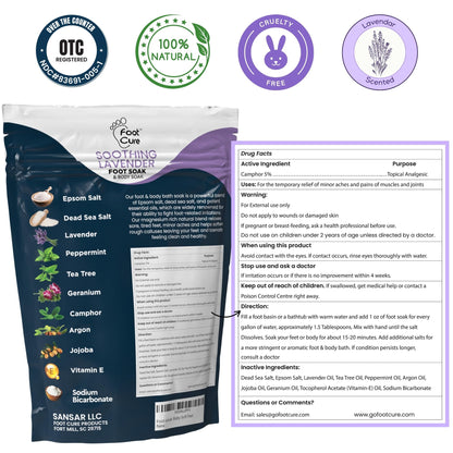 FOOT CURE Tea Tree Oil & Soothing Lavender Foot Soak with Epsom Salt – 16 oz Pack of 2 for Spa Pedicure & Softened Calluses