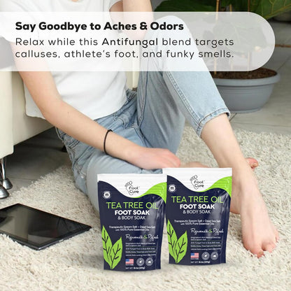 FOOT CURE Tea Tree Oil Foot Soak with Epsom Salt – Spa Foot Bath for Calluses, Odor & Tired Feet (Pack of 2)