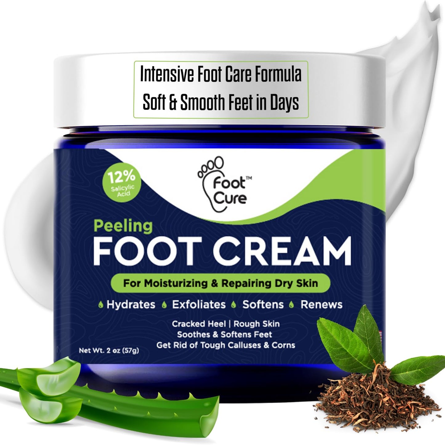 FOOT CURE Tea Tree Oil Foot Cream – Hydrating Foot Care for Dry, Cracked Feet, Heel & Callus Treatment (2 oz)