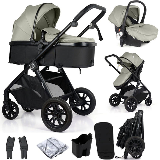 For Your Little One Cruise 3 In 1 Travel System With i-Size Car Seat - Pebble Sage (Free Cupholder And Seat Liner Included!)
