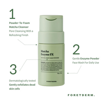 FORETDERM Matcha Enzyme FX Powder-To-Foam Cleanser – Fragrance-Free Hydrating Korean Face Wash