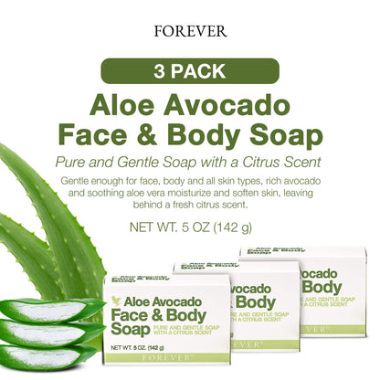 Forever Living Aloe Avocado Face & Body Soap – Gentle Cleansing with Fresh Citrus, Pack of 3