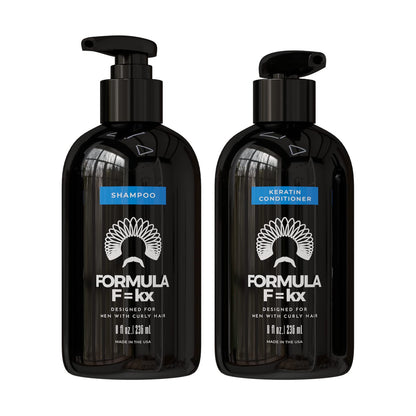 FormulaF=KX Curly Hair Set: Keratin, Aloe & Coffee Seed Extract Shampoo + Conditioner – Sulfate-Free, Ocean Scent, 8oz