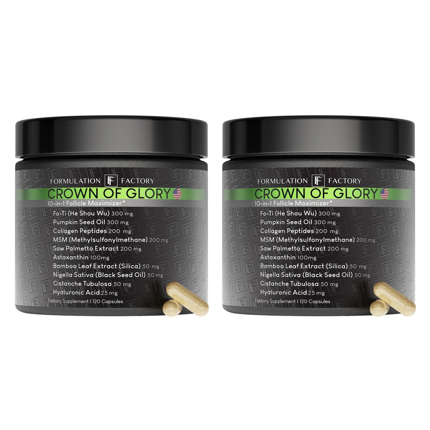 Formulation Factory Crown of Glory 10-in-1 Hair Growth Maximizer – DHT Blocker with Saw Palmetto, Fo-Ti, Collagen (4 Month Supply)