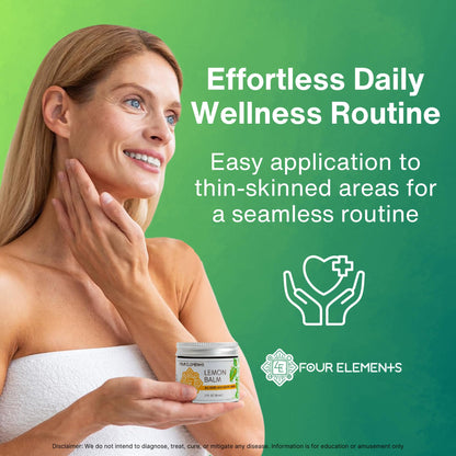 Four Elements 4E Lemon Balm Face Moisturizer Cream – 2 oz | Organic Lemon Balm, Chamomile, Shea Butter & Vitamin E