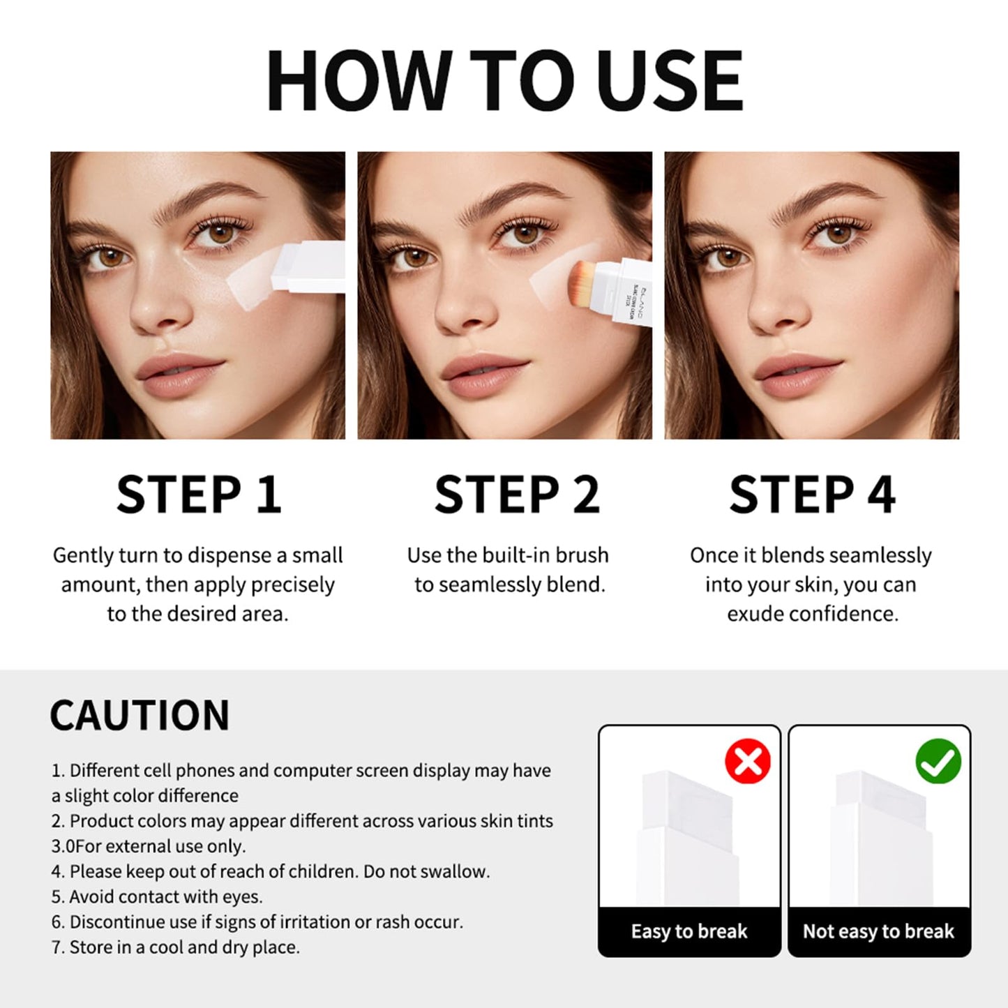 Fovcos Double-head Blanc Cover Cream Stick (Tan) – Color-Changing Foundation & Pore Blurring
