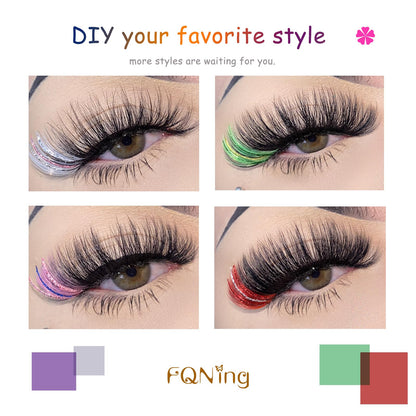 FQNing Glitter Lash Cluster Laser Colored Extensions – 3 Colors B | Professional Lash Supplies