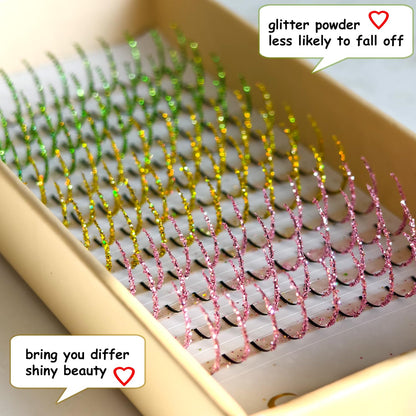 FQNing Glitter Lash Cluster Laser Colored Extensions – 3 Colors B | Professional Lash Supplies