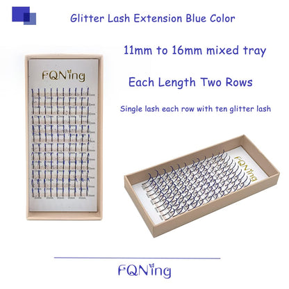 FQNing Glitter Lash Extensions – Dark Blue Spike Lashes 0.20D 11–16mm | Handmade Faux Mink, Sparkling Party Look