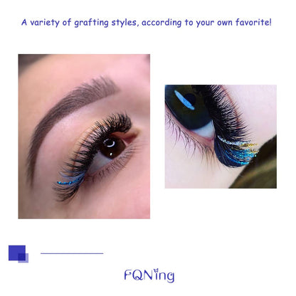 FQNing Glitter Lash Extensions – Dark Blue Spike Lashes 0.20D 11–16mm | Handmade Faux Mink, Sparkling Party Look
