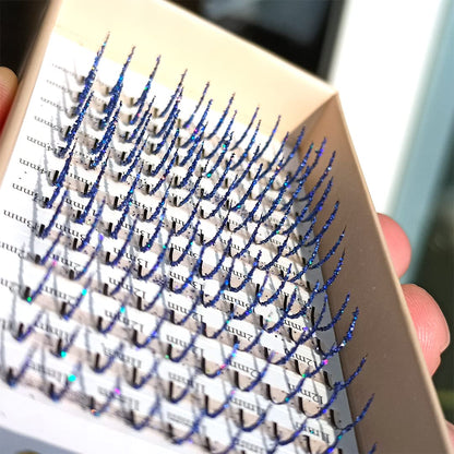 FQNing Glitter Lash Extensions – Dark Blue Spike Lashes 0.20D 11–16mm | Handmade Faux Mink, Sparkling Party Look