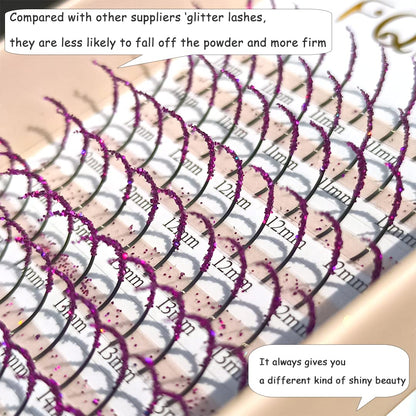 FQNing Glitter Eyelash Extensions Purple Spike – 11mm-16mm, D Curl, Professional Supplies