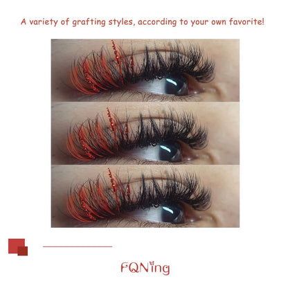 FQNing Glitter Lash Extensions Red – 11-16mm D Curl 0.20mm, 120pcs Box