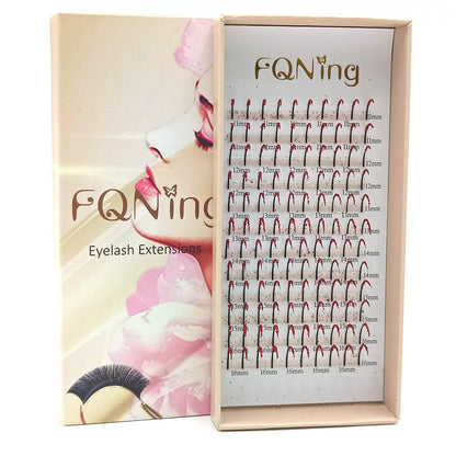 FQNing Glitter Lash Extensions Red – 11-16mm D Curl 0.20mm, 120pcs Box