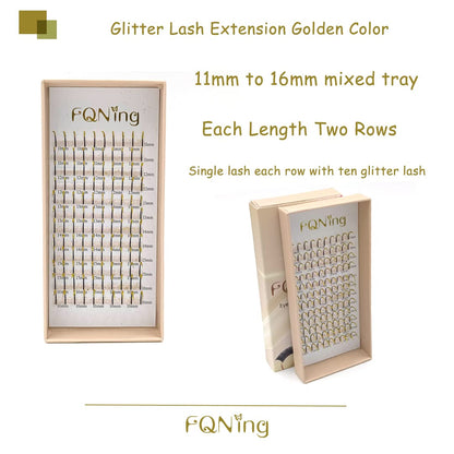 FQNing Glitter Lashes Extensions Golden Spike 11-16mm | 0.20 D Curl