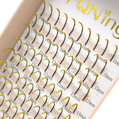 FQNing Glitter Lashes Extensions Golden Spike 11-16mm | 0.20 D Curl