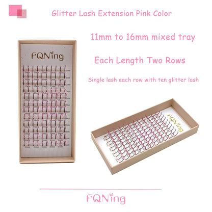 FQNing Glitter Lash Extensions Pink Sparkle Spike – 11-16mm, 0.20D, 120pcs