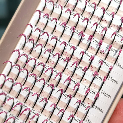 FQNing Glitter Lash Extensions Pink Sparkle Spike – 11-16mm, 0.20D, 120pcs