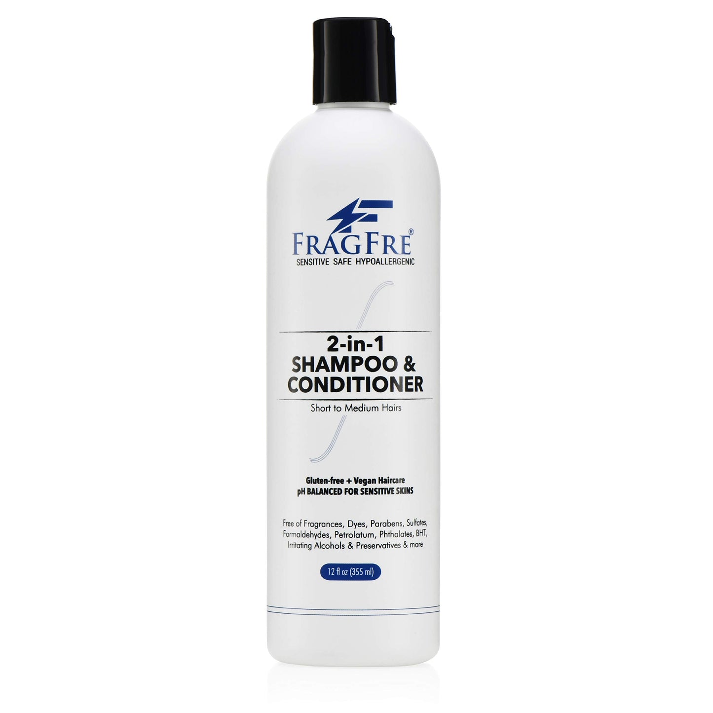 FRAGFRE 2 in 1 Shampoo and Conditioner 12 oz – Fragrance-Free, Sulfate-Free, Color-Safe for Short to Medium Hair