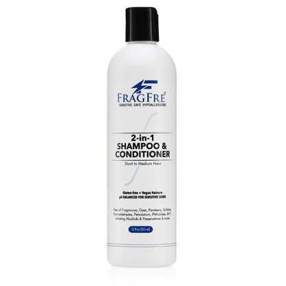 FRAGFRE 2 in 1 Shampoo and Conditioner 12 oz – Fragrance-Free, Sulfate-Free, Color-Safe for Short to Medium Hair