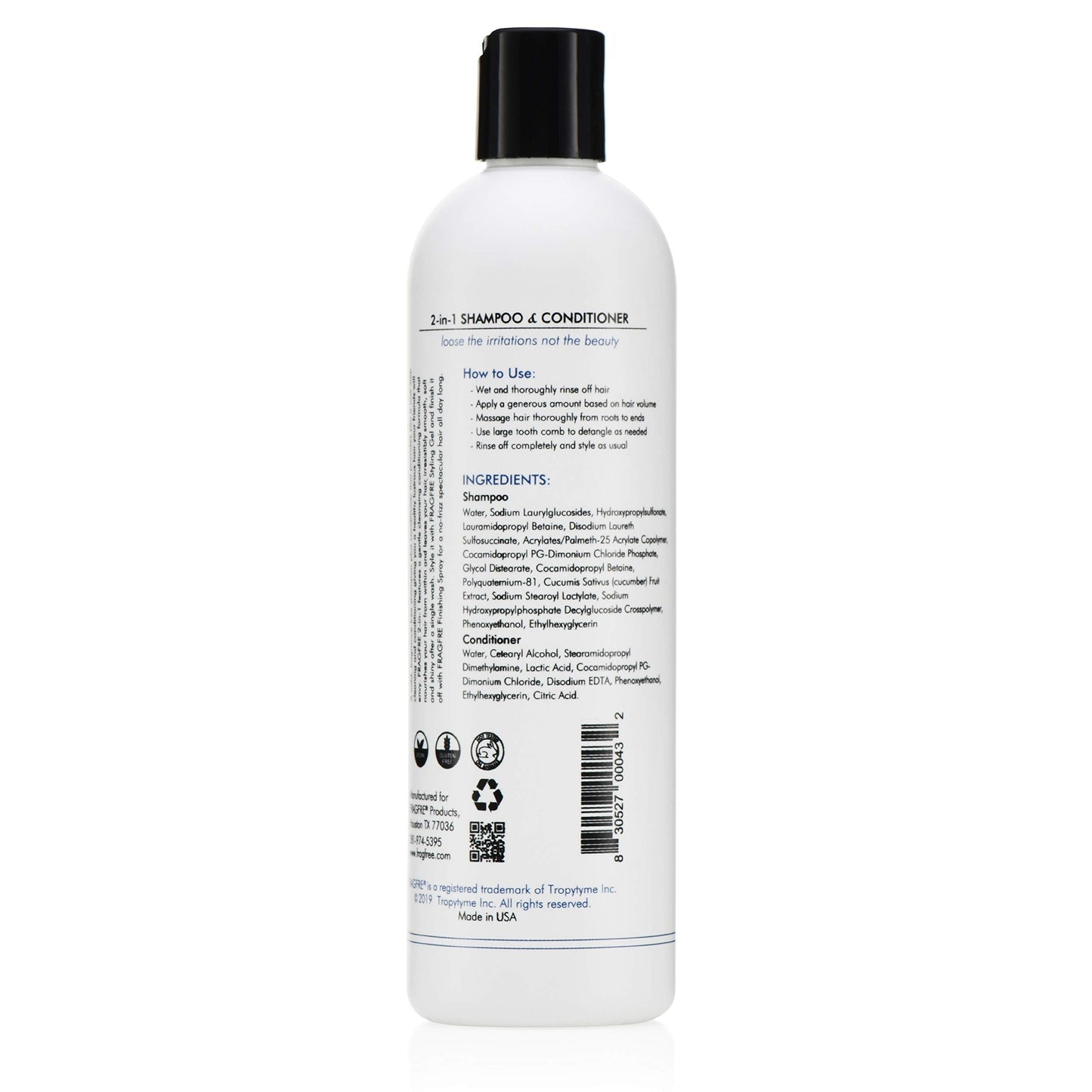 FRAGFRE 2 in 1 Shampoo and Conditioner 12 oz – Fragrance-Free, Sulfate-Free, Color-Safe for Short to Medium Hair