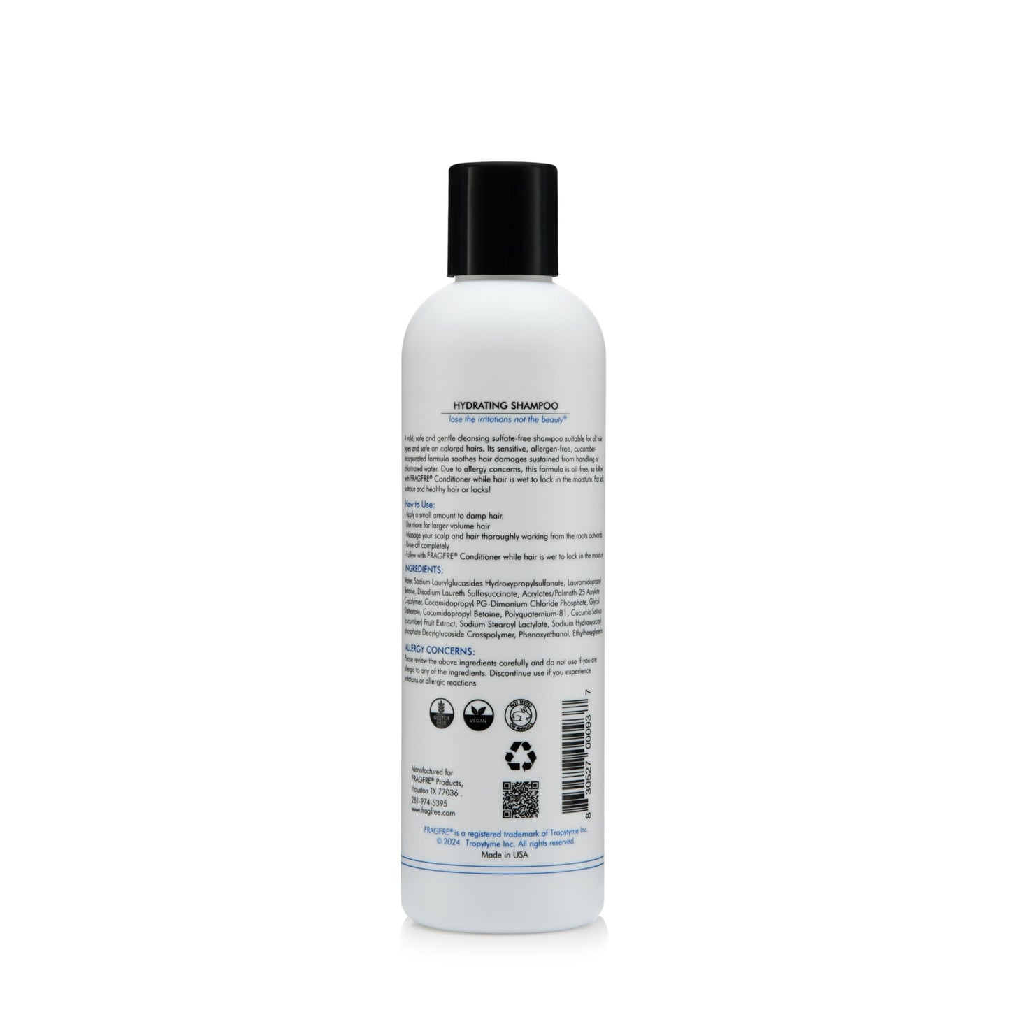 FRAGFRE Hydrating Sensitive Skin Shampoo | Fragrance-Free, Sulfate-Free, Color Safe, 8 oz