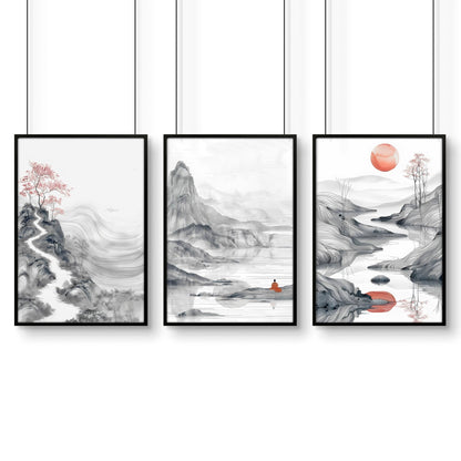 Framed Gallery Wall | Set of 3 Asian Inspired Wall art Prints