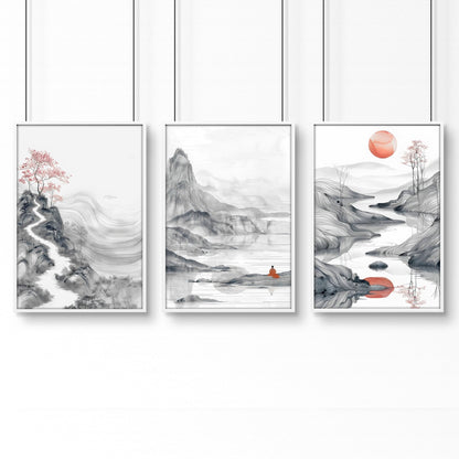 Framed Gallery Wall | Set of 3 Asian Inspired Wall art Prints
