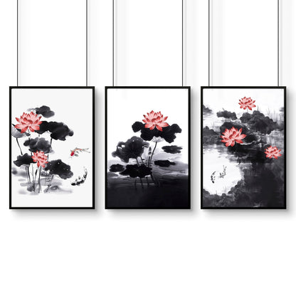 Framed Prints For Wall | Set of 3 Asian Inspired Wall art Prints