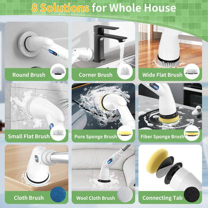 Francy Home Electric Spin Scrubber – 8 Heads, 51.2in Extendable Pole, 90 Min Runtime, Type B