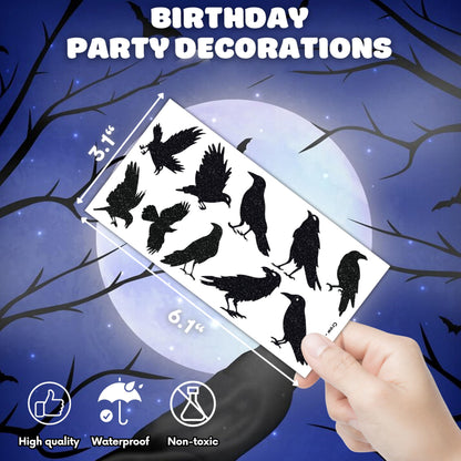 Frawharmone 100PCS Crow Bird Temporary Tattoos – Halloween Raven Gothic Stickers for Kids