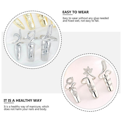 FRCOLOR 8 Pack Silver Nail Rings with Rhinestones – Opening Fingertip Jewelry for Women