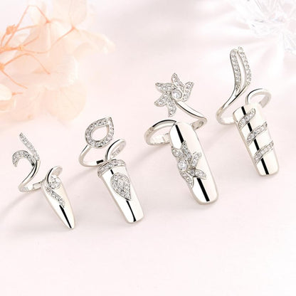 FRCOLOR 8 Pack Silver Nail Rings with Rhinestones – Opening Fingertip Jewelry for Women