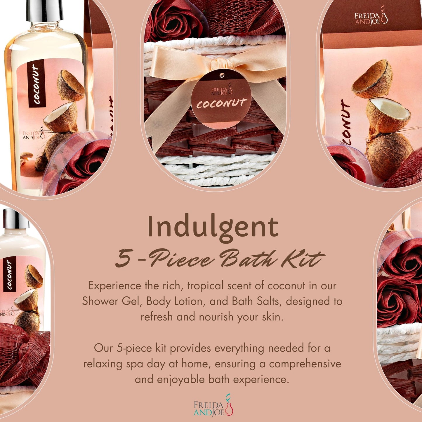 Freida and Joe Coconut Spa Gift Basket – 6-Piece Bath & Body Set