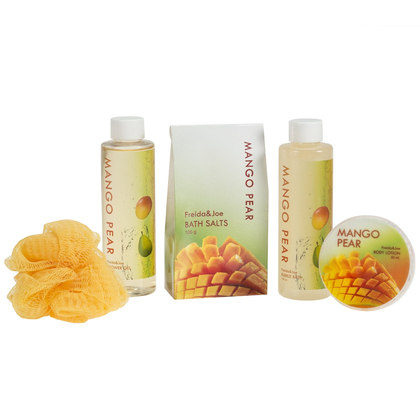 Freida and Joe Tropical Mango Pear Spa Set – Bath & Body Gift in Orange Tub