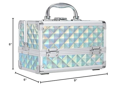 FRENESSA Makeup Case - Portable Locking Travel Cosmetic Box with Mirror, Blue
