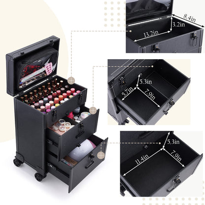 Frenessa Rolling Nail Case – Wheeled Vegan Leather Manicure Organizer for Pros