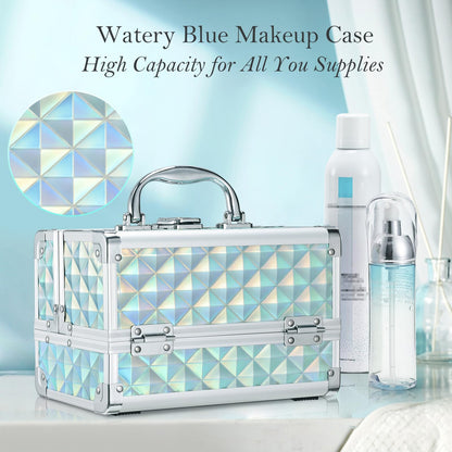 FRENESSA Makeup Case - Portable Locking Travel Cosmetic Box with Mirror, Blue